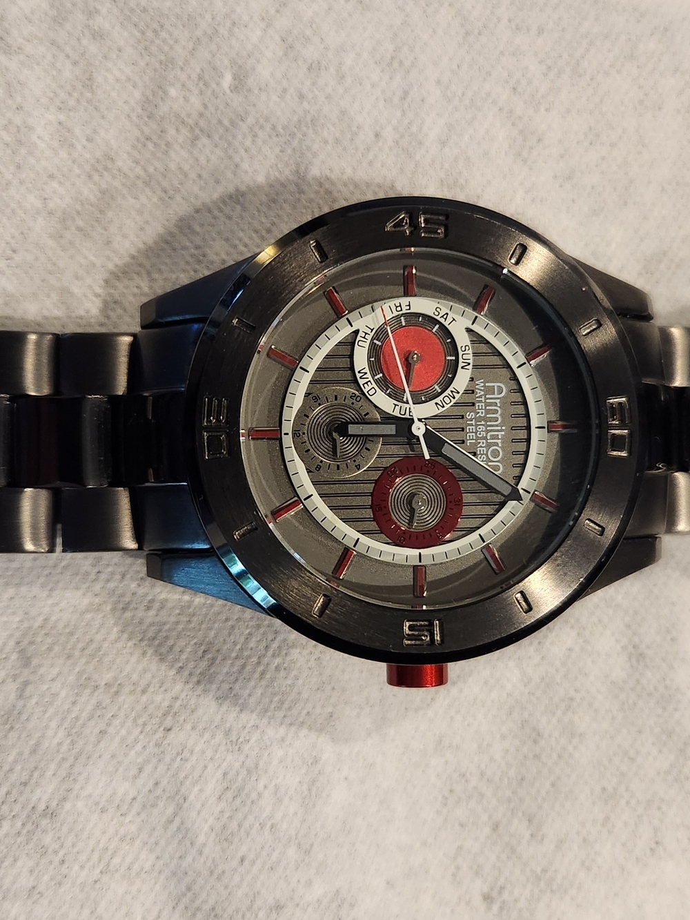 Hamilton Stainless Steel Men's Watch - Gray with Red Accents